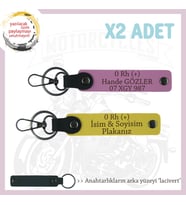 Motosiklet Severlere İsim Plaka ve 0 Rh (+) Kan Grubu, Acil Durum x2' li Anahtarlık, Sarı-Pembe-Laci (Çok Renkli)