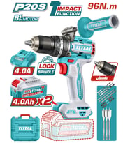 TOTAL LI-ION AKÜLÜ KÖMÜRSÜZ DARBELİ MATKAP 96NM TIDLI209686E