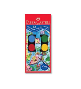 Sulu Boya Büyük Boy 12 Renk 30mm Faber Castell Sulu Boya 12 Renk Büyük Boy Fırça Hediyeli (Karışık)