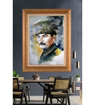 Altın Varaklı Çerçeveli Paspartulu Atatürk Tablo TR1593 (Gold)