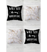 Will You Be My Valentine Ve Mermer Gizli Fermuarlı Kırlent Kılıfı Koltuk Yastık Kılıfı Takım (Siyah)