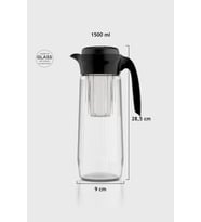 Renga Daisy 1500 ml Siyah Kapaklı Süzgeçli Gravürlü Detoks Cam Sürahi 111025