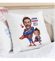 Kişiye Özel Süper Baba ve Oğlu Karikatürlü Yastık