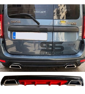 Dacia Logan Difüzör Arka Tampon Eki 2 Egzoz Çıkışlı Kırmızı Lüx Tip
