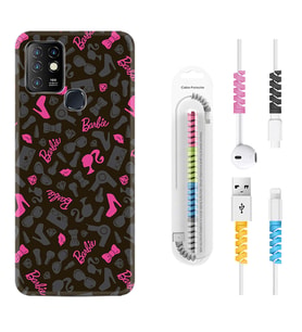 INFINIX Hot 8 9 10 11S Hot 10 Play 10T Kılıf Kablo Koruma Spiral Silikon Barbie and Shoes 1413