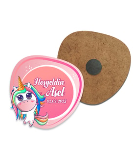 Kişiye Özel Tasarım Unicorn Baskılı Hoşgeldin Bebek Magnet  (10 Adet)