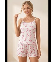 Night Çilek Desenli İp Askılı Şortlu Pijama Takımı 4617