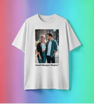 Kişiye Özel Fotoğraf ve Mesaj Baskılı Beyaz Unisex Oversize Tişört Bol Kalıp Tişört Kendin Tasarla Baskılı Tişört
