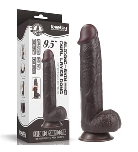 24 CM Hareketli Deri Ultra Yumuşak Çift Katmanlı Siyahi Penis - Sliding Skin Dual Layer Dong