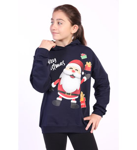 Toontoy Unısex Çocuk Noel Baba Baskılı Sweatshirt (Lacivert)