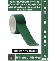 Uzun Ömürlü Su Nem Küfe Dayanıklı Çok Amaçlı YEŞİL Montaj Onarım Tamir Bantı 48 Mm X 10 Metre 5 Adet