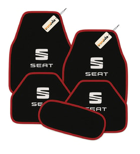 SEAT Logolu 5 Parça Oto Halı Paspas – Şık, Kaymaz, Kolay Temizlenir, Araca Uyumlu Otomobil Zemin Seti (Siyah-Kırmızı)