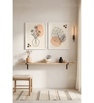 Minimalist Bitkisel Çizgi Sanatı 2'li Ahşap Çerçeveli Tablo Seti