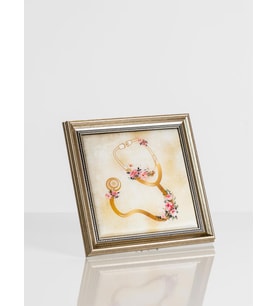 Steteskop - Çiçekler Altın %100 İpek Tablo Hediyelik Dekoratif