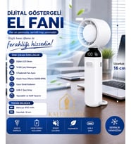 Kalemhane Dijital Göstergeli 5 Kademeli Hareketli Başlık El Fanı Beyaz