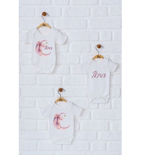 Pia Baby Premium %100 Pamuk İsme Özel Organik Baskılı Üçlü Set Çıtçıtlı Bebek Body Zıbın Modelleri 5065-18 (Ekru)