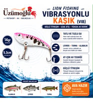 ÜZÜMOĞLU Lion Fishing 14 gr 5.3 cm Vibrasyonlu Kaşık (VIB) Rapala – Pembe Benekli – UV Glow – Tatlı ve Tuzlu Su – Levrek, Turna, Alabalık