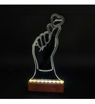 Lucenda Kalp Tutan El Led Işıklı Pleksi Kişiye Özel Gece Lambası (Beyaz)
