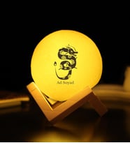 Kişiye Özel Ejderha Motif Baskılı 3D Ay Gece Lambası Dekoratif Stand Hediyeli (Sarı)