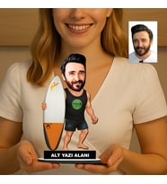 Kişiye Özel Sup Board Süren Erkek2 Karikatürlü 18 cm MDF Masaüstü Biblo - Masaüstü Hediye