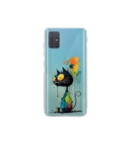 Samsung Galaxy A51 ile Uyumlu Splash Kedi Tasarımlı Şeffaf Silikon Kılıf