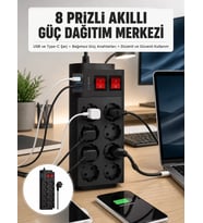 2 Metre Güçlü Çoklu Priz 8 Soket Yeni Nesil