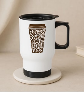 BK Gift Coffee Tasarımlı Kulplu Beyaz Çelik Bardak Termos Mug 450ml-4, Sevgiliye Hediye, Arkadaşa Hediye, Eşe Hediye (Metal)