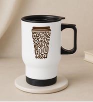 BK Gift Coffee Tasarımlı Kulplu Beyaz Çelik Bardak Termos Mug 450ml-4, Sevgiliye Hediye, Arkadaşa Hediye, Eşe Hediye (Metal)
