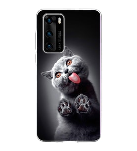 PrintiFy Huawei P40 ile Uyumlu 1mm Slim Fit Kedi 2 050c Baskılı Şeffaf  Kılıf