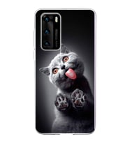 PrintiFy Huawei P40 ile Uyumlu 1mm Slim Fit Kedi 2 050c Baskılı Şeffaf  Kılıf