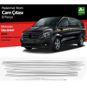 Mercedes Vito Uyumlu W447 Krom Cam Alt Çıtaları 8 Parça. (Tek Sürgülü Kapı-L1 Kısa Şasi) 2014