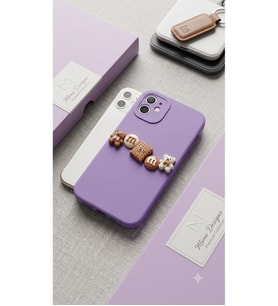 iPhone 11 Uyumlu Sevimli Ayıcık ve Bisküvi Figürlü Mor Silikon Kılıf