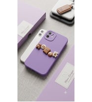 iPhone 11 Uyumlu Sevimli Ayıcık ve Bisküvi Figürlü Mor Silikon Kılıf