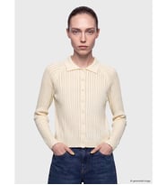 LCW Modest Ekru Polo Yaka Ajurlu Kadın Triko Hırka