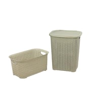 Sağlam Plastik Rattan Hasır Görünümlü Kirli Çamaşır Sepeti- Çamaşır sepeti 2'li