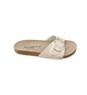 Fly Soft S042.020 Kadın Tek Tokalı Mantar Taban Yazlık Comfort Terlik (Bej)