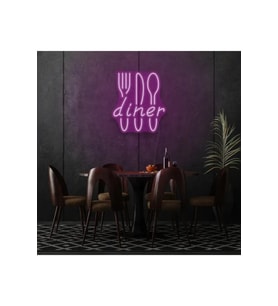 Restoranlara Özel Diner Yazılı Çatal,Bıçak,Kaşık Şekilli Neon Tabela