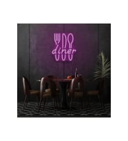 Restoranlara Özel Diner Yazılı Çatal,Bıçak,Kaşık Şekilli Neon Tabela