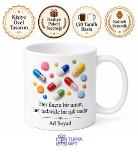İlaç Kapsülü Temalı Baskılı Kupa Bardak Eczacı Hediye Porselen Mug