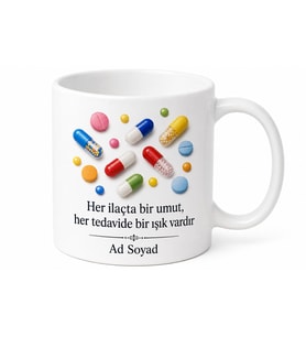 İlaç Kapsülü Temalı Baskılı Kupa Bardak Eczacı Hediye Porselen Mug