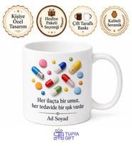 İlaç Kapsülü Temalı Baskılı Kupa Bardak Eczacı Hediye Porselen Mug