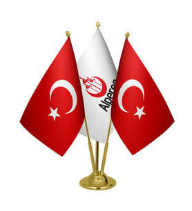 Masa Üstü Alperen Ocakları Bayrağı Türk Bayrağı Üçlü Pirinç Direk Masa Bayrak Seti
