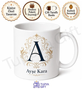 Monogram Baskılı Kişiye Özel Kupa Bardak İsimli Harfli Hediye