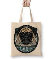 Laugh Pug Köpek Bez Çanta Uzun Saplı