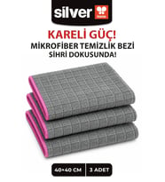 Premium Çamaşır Suyuna Dayanıklı Mikrofiber Mutfak Temizlik Bezi 3'lü Set 40x40 cm Çok Amaçlı Süper Emici Gri