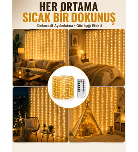 300 LED Perde Işık – Sıcak Beyaz Dekoratif Aydınlatma Yeni Nesil
