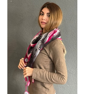 EL ÖRGÜSÜ RENKLİ OMBRE DESENLİ ŞAL BOYUNLUK KADIN ŞAL PÜSKÜLLÜ ŞAL (Pembe)