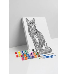Kedi Desenli Mandala Tuval Boyama Seti 40x50 cm