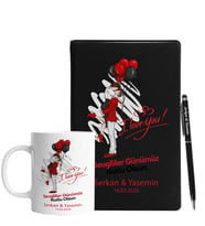 Sevgililer Gününe Özel Siyah Defter Kalem & Kupa Hediye Seti 18