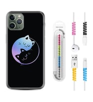 Apple iPhone 11 12 13 14 Pro Max Kılıf Kablo Koruma Spiral Silikon Love Cats 1604